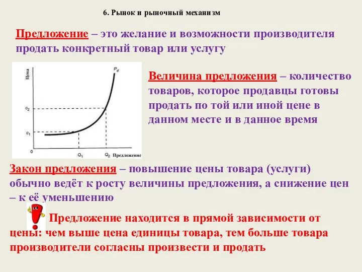 6. Рынок и рыночный механизм Предложение – это желание и возможности