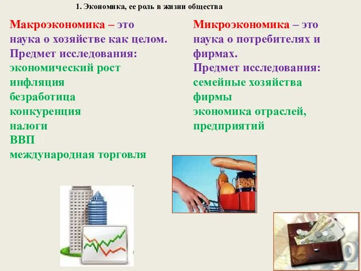 1. Экономика, ее роль в жизни общества Макроэкономика – это наука