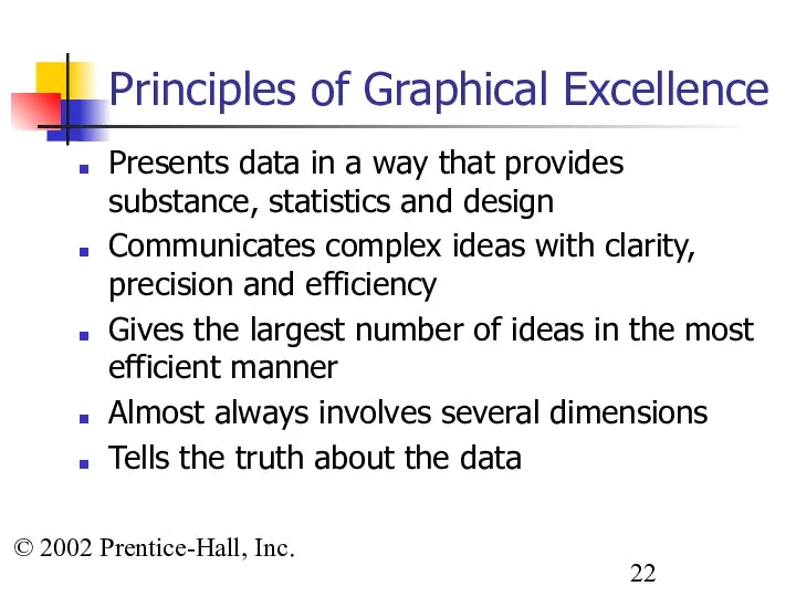 © 2002 Prentice-Hall, Inc. Principles of Graphical Excellence Presents data in