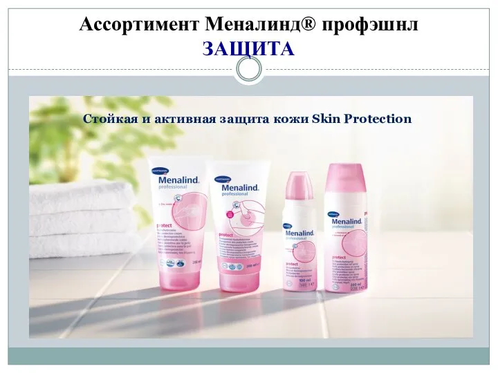 Ассортимент Меналинд® профэшнл ЗАЩИТА Стойкая и активная защита кожи Skin Protection