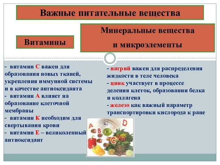 Важные питательные вещества Витамины Минеральные вещества и микроэлементы - витамин С