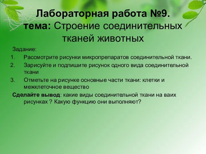 Лабораторная работа №9. тема: Строение соединительных тканей животных Задание: Рассмотрите рисунки