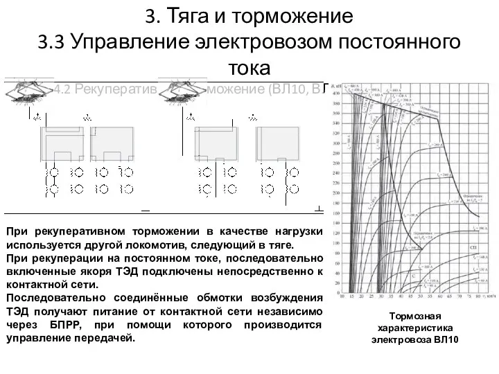 3. Тяга и торможение 3.3 Управление электровозом постоянного тока 3.4.2 Рекуперативное