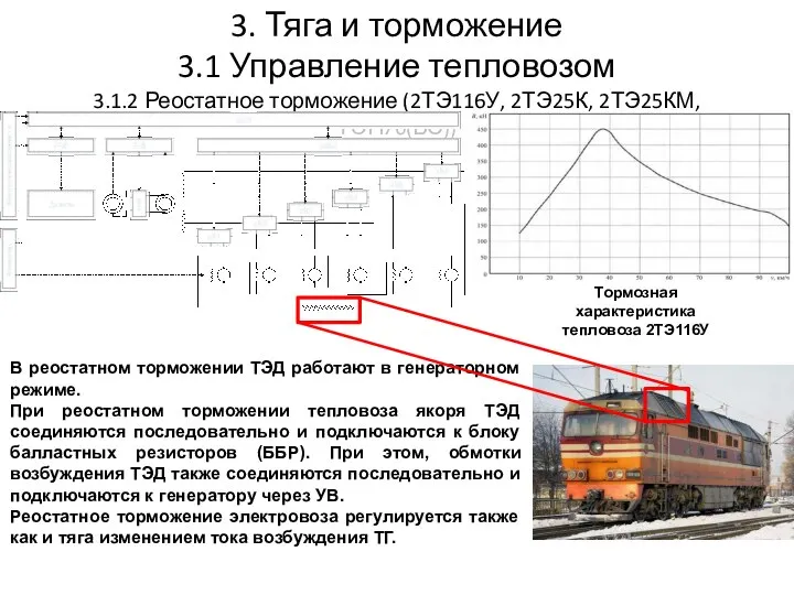 3. Тяга и торможение 3.1 Управление тепловозом 3.1.2 Реостатное торможение (2ТЭ116У,