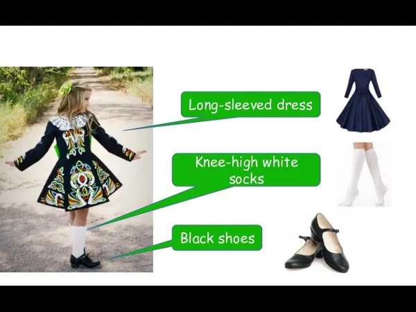 Irish traditional costume Long-sleeved dress Knee-high white socks Black shoes