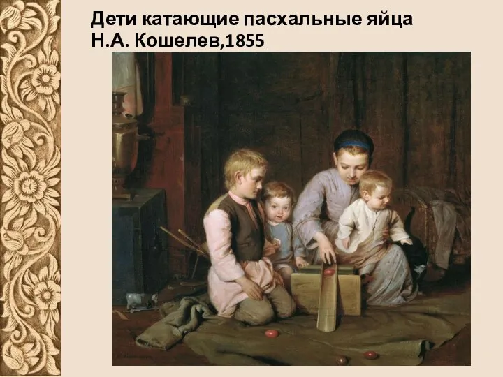 Дети катающие пасхальные яйца Н.А. Кошелев,1855