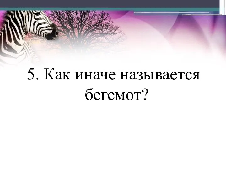 5. Как иначе называется бегемот?