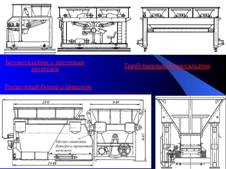 Бетоноукладчик с ленточным питателем Трехбункерный бетоноукладчик Раздаточный бункер с прицепом