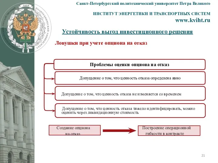 Устойчивость выгод инвестиционного решения Санкт-Петербургский политехнический университет Петра Великого ИНСТИТУТ ЭНЕРГЕТИКИ