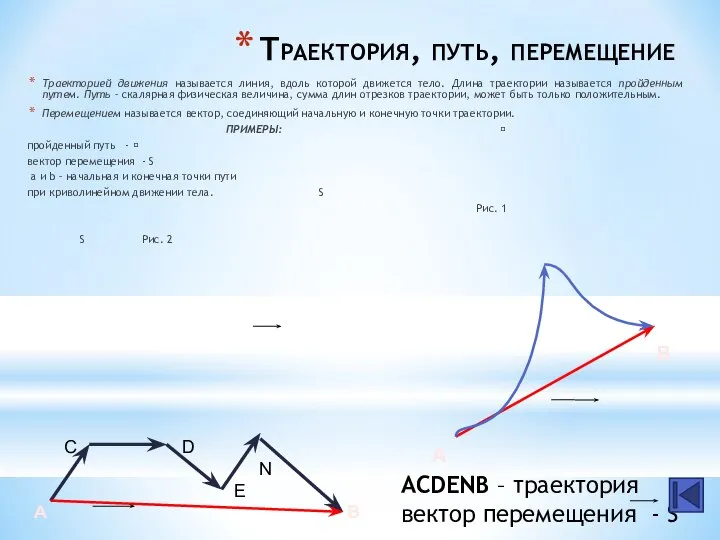 Траектория, путь, перемещение Траекторией движения называется линия, вдоль которой движется тело.