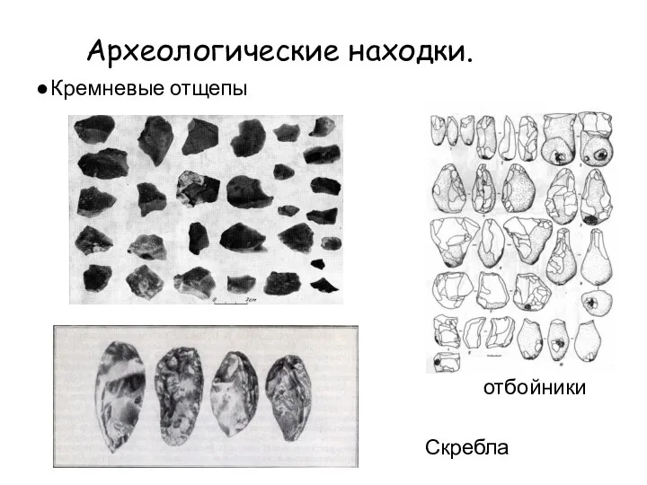 Археологические находки. Кремневые отщепы отбойники Скребла