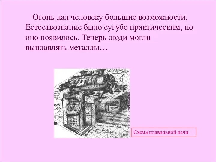 Огонь дал человеку большие возможности. Естествознание было сугубо практическим, но оно