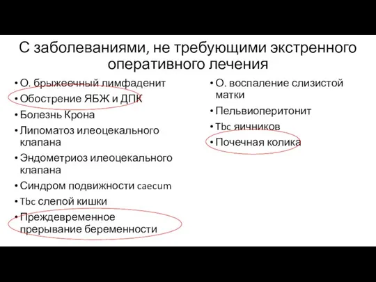 С заболеваниями, не требующими экстренного оперативного лечения О. брыжеечный лимфаденит Обострение