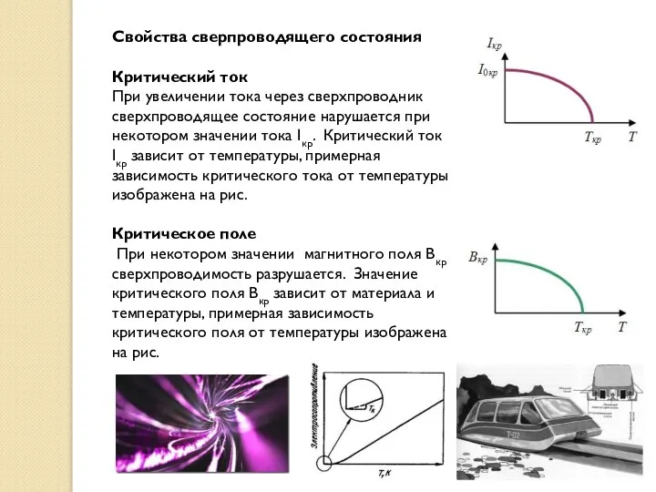 Свойства сверпроводящего состояния Критический ток При увеличении тока через сверхпроводник сверхпроводящее