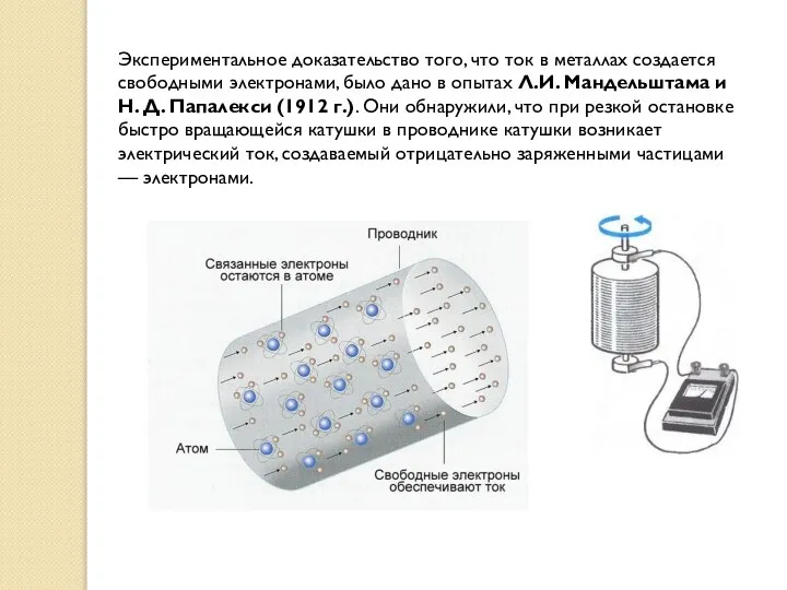 Экспериментальное доказательство того, что ток в металлах создается свободными электронами, было