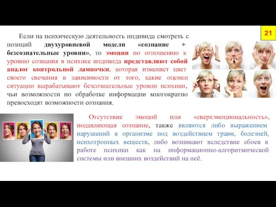 21 Отсутствие эмоций или «сверхэмоциональность», подавляющая сознание, также являются либо выражением