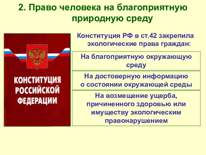 2. Право человека на благоприятную природную среду Конституция РФ в ст.42