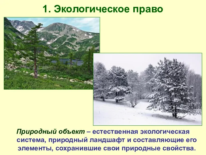 1. Экологическое право Природный объект – естественная экологическая система, природный ландшафт