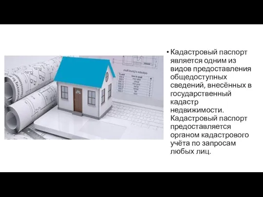 Кадастровый паспорт является одним из видов предоставления общедоступных сведений, внесённых в