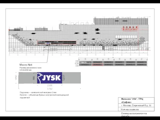 Магазин "JYSK". ТРЦ «София» г. Москва, Сиреневый б-р, 31 Уличная вывеска