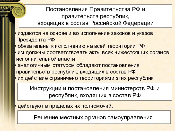 Постановления Правительства РФ и правительств республик, входящих в состав Российской Федерации