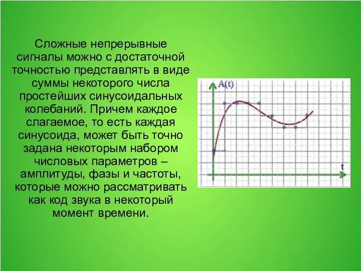 Сложные непрерывные сигналы можно с достаточной точностью представлять в виде суммы