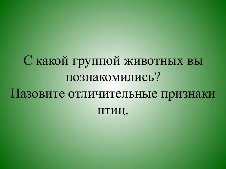 С какой группой животных вы познакомились? Назовите отличительные признаки птиц.