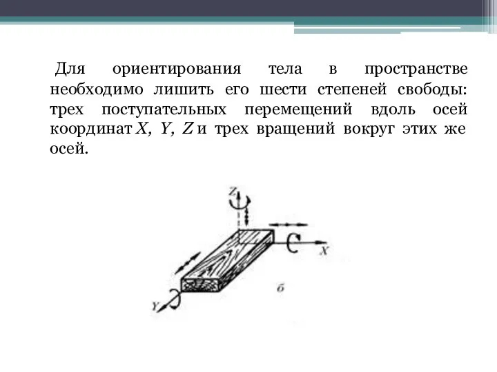 Для ориентирования тела в пространстве необходимо лишить его шести степеней свободы: