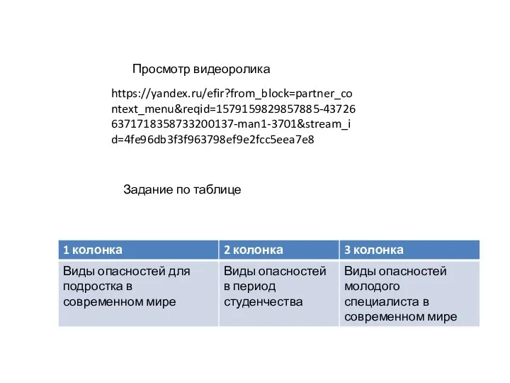 Просмотр видеоролика https://yandex.ru/efir?from_block=partner_context_menu&reqid=1579159829857885-437266371718358733200137-man1-3701&stream_id=4fe96db3f3f963798ef9e2fcc5eea7e8 Задание по таблице