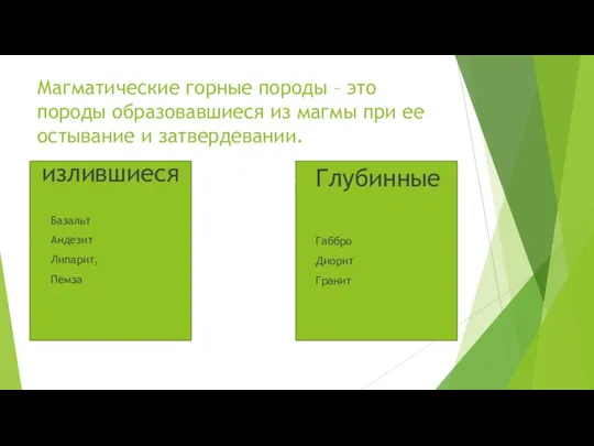 Магматические горные породы – это породы образовавшиеся из магмы при ее