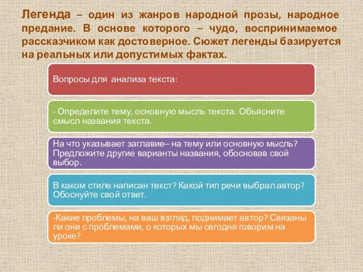 Вопросы для анализа текста: - Определите тему, основную мысль текста. Объясните