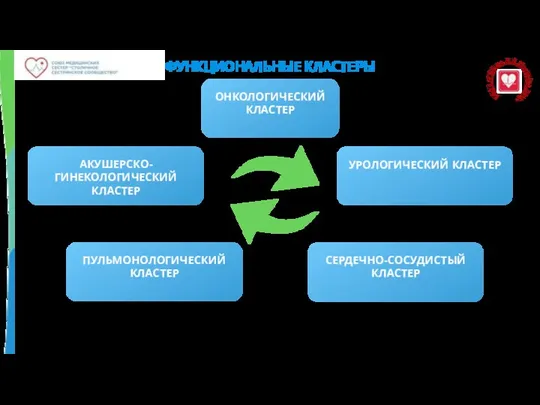 ОНКОЛОГИЧЕСКИЙ КЛАСТЕР ФУНКЦИОНАЛЬНЫЕ КЛАСТЕРЫ АКУШЕРСКО-ГИНЕКОЛОГИЧЕСКИЙ КЛАСТЕР ПУЛЬМОНОЛОГИЧЕСКИЙ КЛАСТЕР УРОЛОГИЧЕСКИЙ КЛАСТЕР СЕРДЕЧНО-СОСУДИСТЫЙ КЛАСТЕР