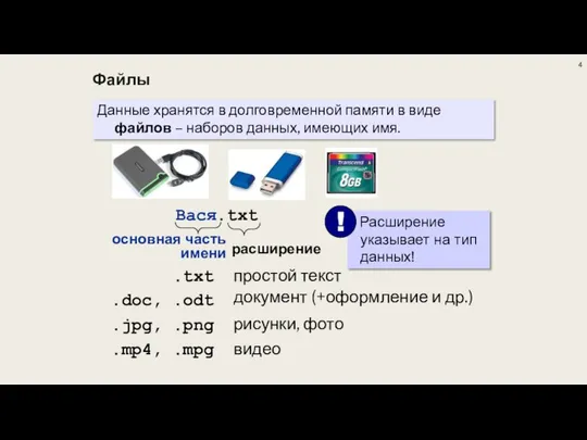 Файлы Данные хранятся в долговременной памяти в виде файлов – наборов