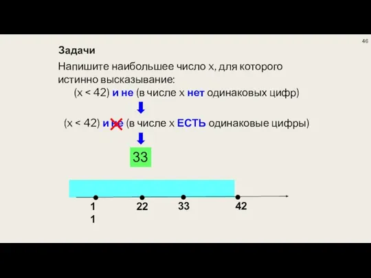 Задачи Напишите наибольшее число x, для которого истинно высказывание: (x (x 33 33 42 22 11