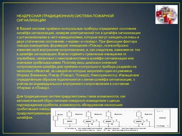 НЕАДРЕСНАЯ (ТРАДИЦИОННАЯ) СИСТЕМА ПОЖАРНОЙ СИГНАЛИЗАЦИИ В Вашей системе приёмно-контрольные приборы определяют