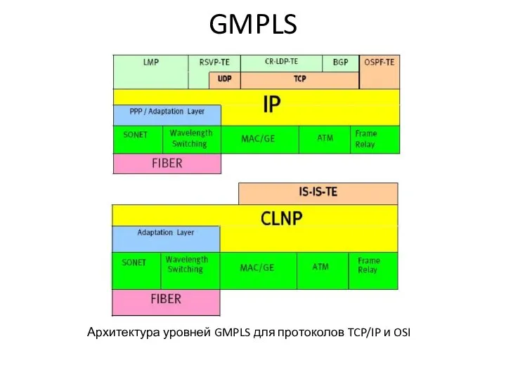 GMPLS Архитектура уровней GMPLS для протоколов TCP/IP и OSI