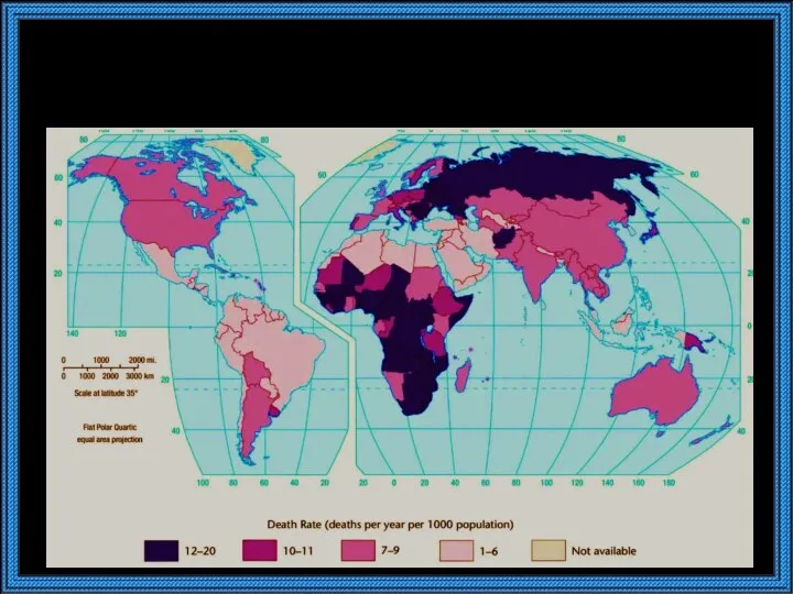 География смертности населения в мире по сравнению с рождаемостью не имеет значительных региональных различий.
