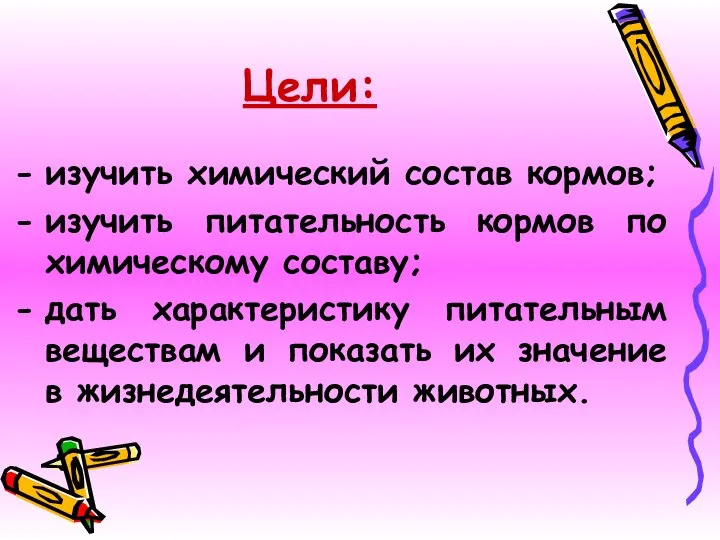 Цели: изучить химический состав кормов; изучить питательность кормов по химическому составу;