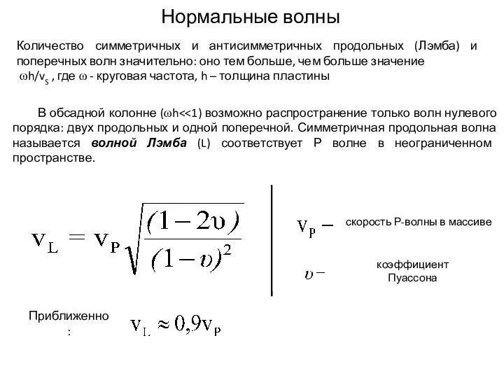 Нормальные волны скорость Р-волны в массиве коэффициент Пуассона Количество симметричных и