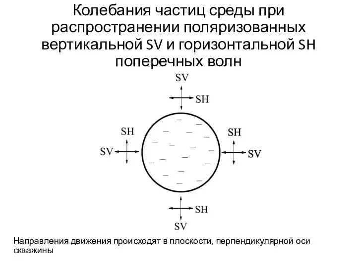 Направления движения происходят в плоскости, перпендикулярной оси скважины Колебания частиц среды