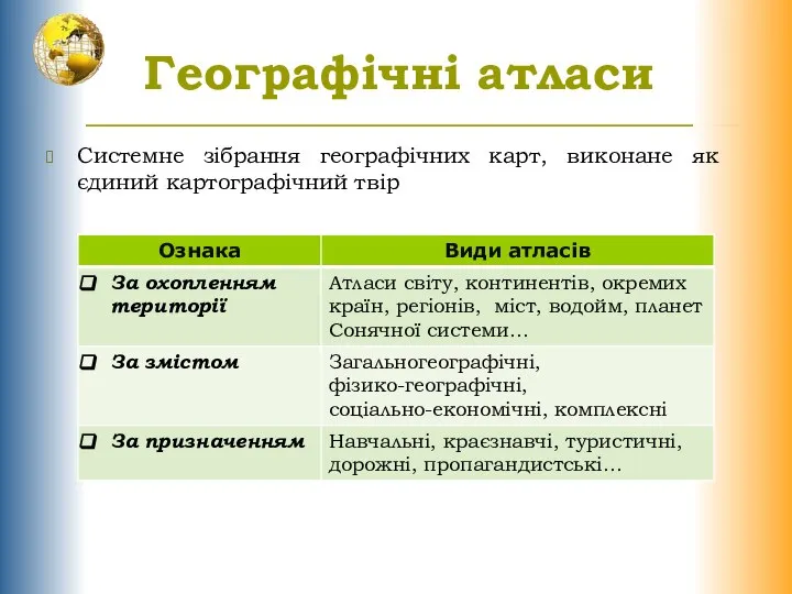 Географічні атласи Системне зібрання географічних карт, виконане як єдиний картографічний твір