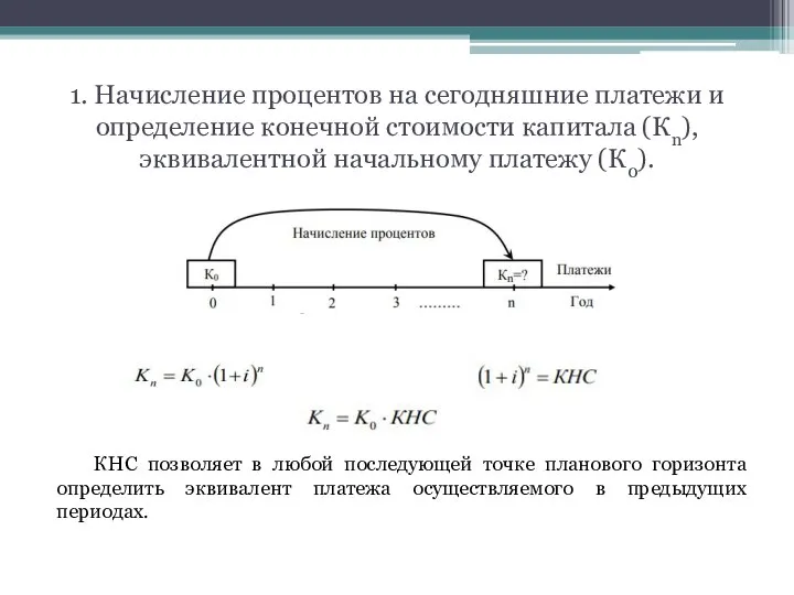 1. Начисление процентов на сегодняшние платежи и определение конечной стоимости капитала