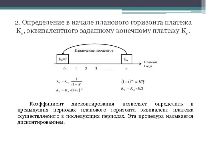 2. Определение в начале планового горизонта платежа К0, эквивалентного заданному конечному