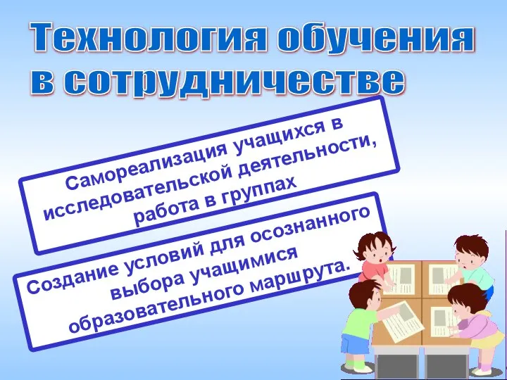 Технология обучения в сотрудничестве Самореализация учащихся в исследовательской деятельности, работа в