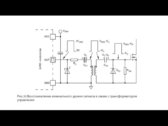 Рис.33 Восстановление изначального уровня сигнала в схеме с трансформатором управления
