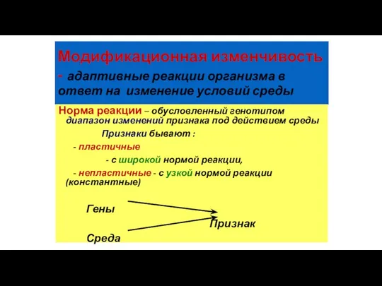 Модификационная изменчивость - адаптивные реакции организма в ответ на изменение условий