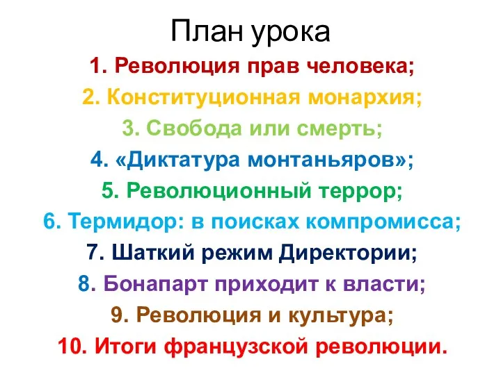 План урока 1. Революция прав человека; 2. Конституционная монархия; 3. Свобода