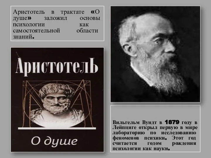 Аристотель в трактате «О душе» заложил основы психологии как самостоятельной области