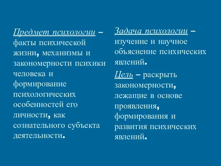 Предмет психологии – факты психической жизни, механизмы и закономерности психики человека