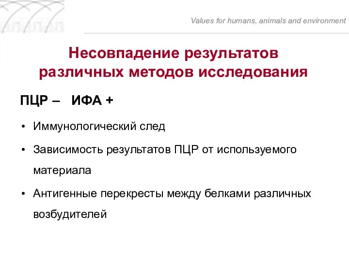 ПЦР – ИФА + Иммунологический след Зависимость результатов ПЦР от используемого